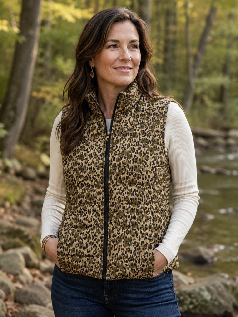 Ralph Lauren leopard quilted vest Womens puffer XL zip front NWOT pockets